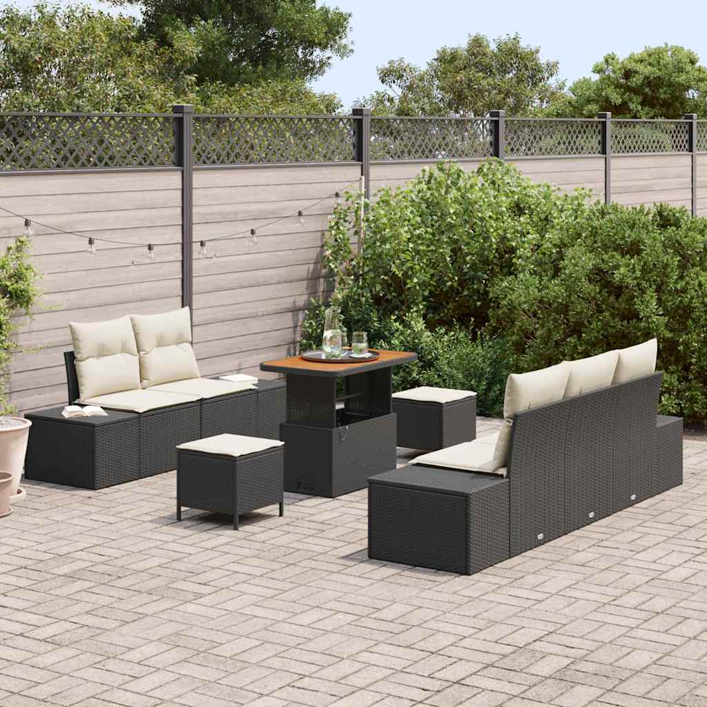 Conjunto de Sofá de Jardim 8 pcs Preto Rattan Sintético