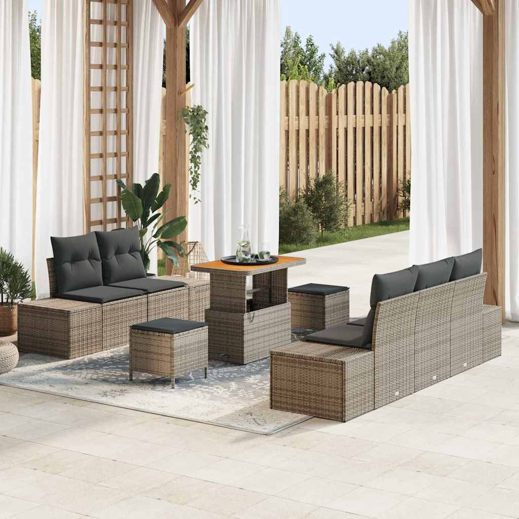 Conjunto de Sofá de Jardim 8 pcs Cinzeto Rattan Sintético