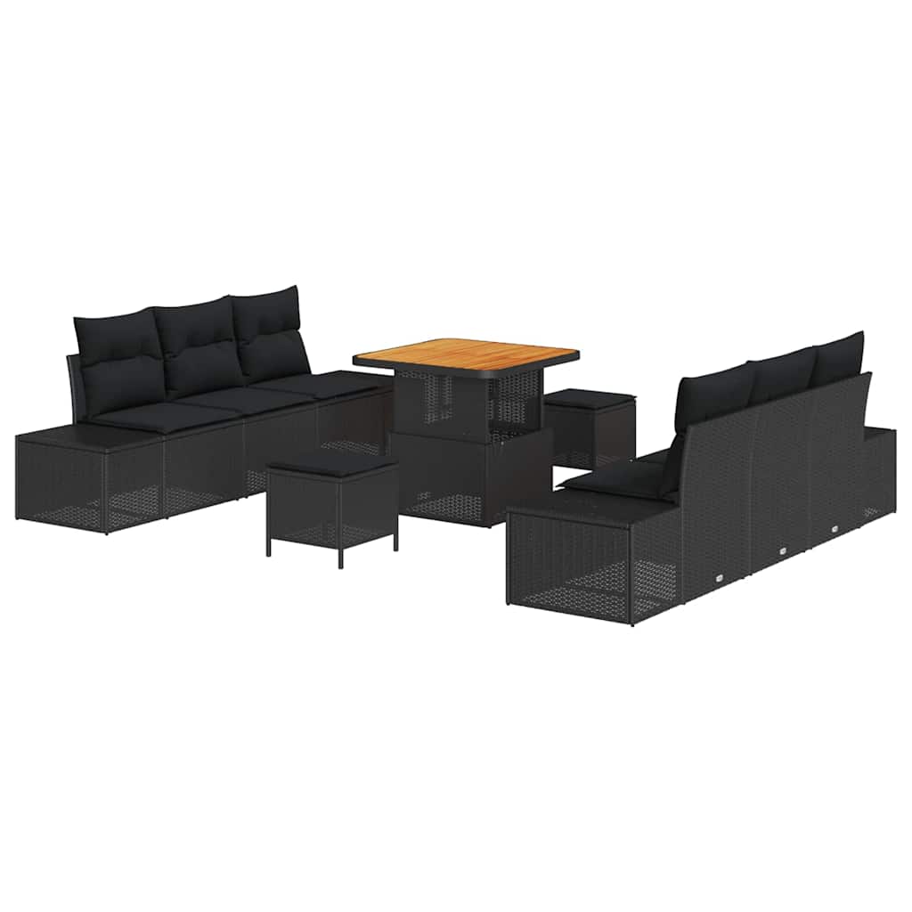 Conjunto de Sofá de Jardim 9 pcs Preto Rattan Sintético