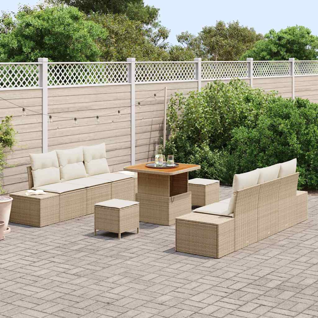 Conjunto de Sofá de Jardim 9 pcs Bege Rattan Sintético
