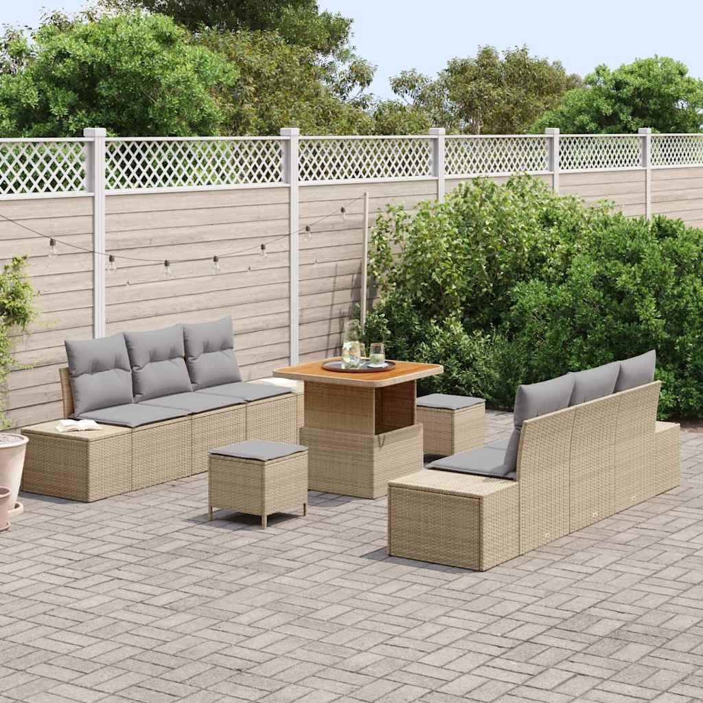 Conjunto de Sofá de Jardim 9 pcs Bege Rattan Sintético