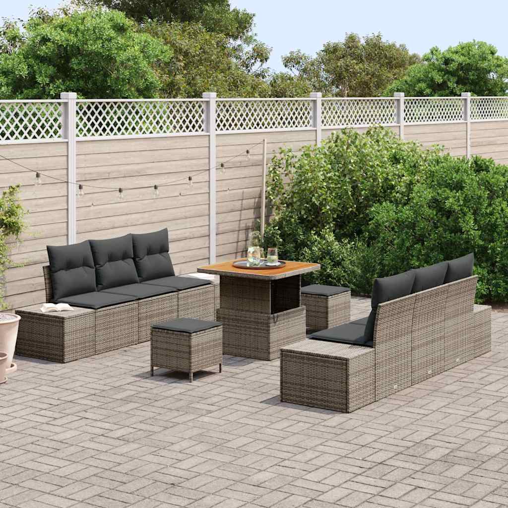 Conjunto de Sofá de Jardim 9 pcs Cinzeto Rattan Sintético