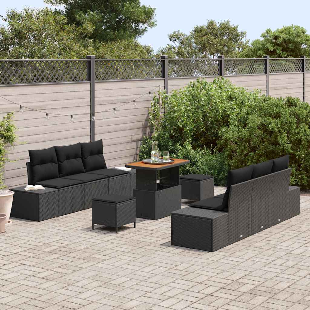 Conjunto de Sofá de Jardim 9 pcs Preto Rattan Sintético