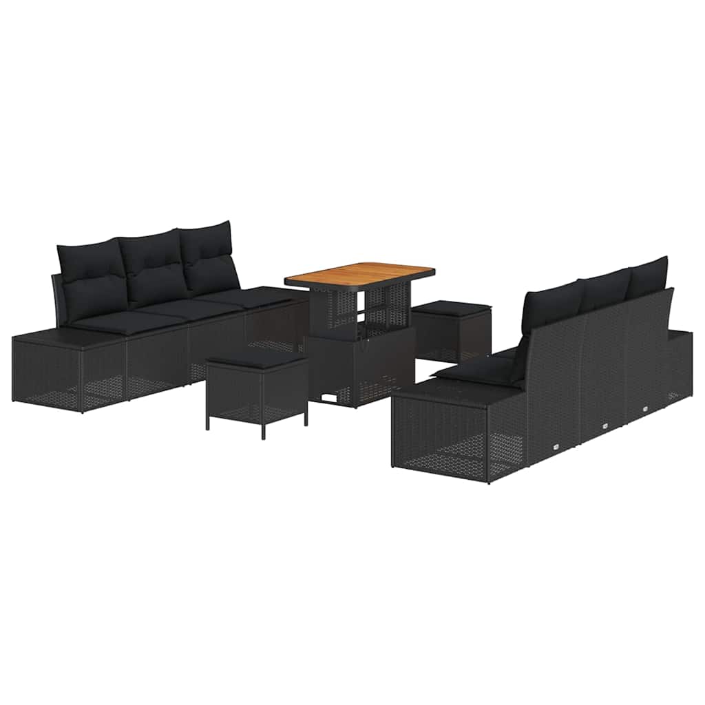 Conjunto de Sofá de Jardim 9 pcs Preto Rattan Sintético