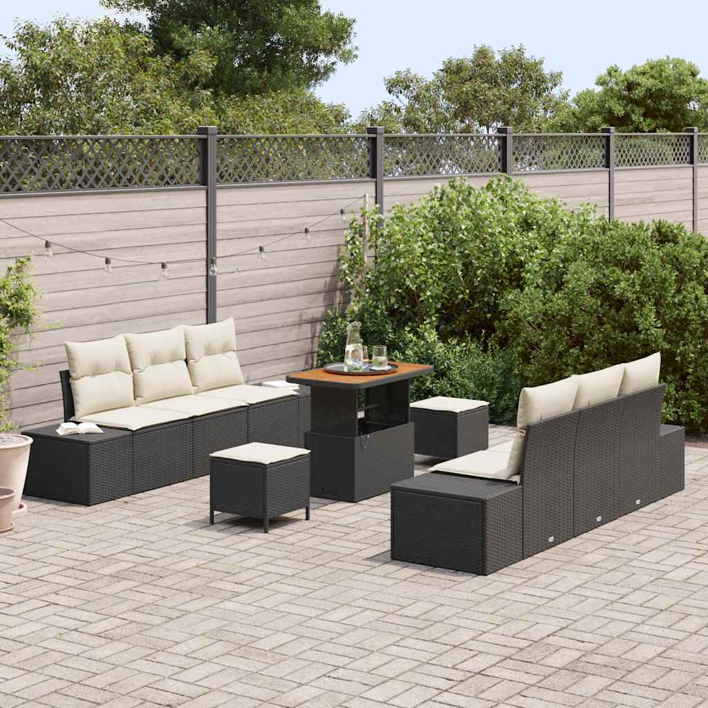 Conjunto de Sofá de Jardim 9 pcs Preto Rattan Sintético