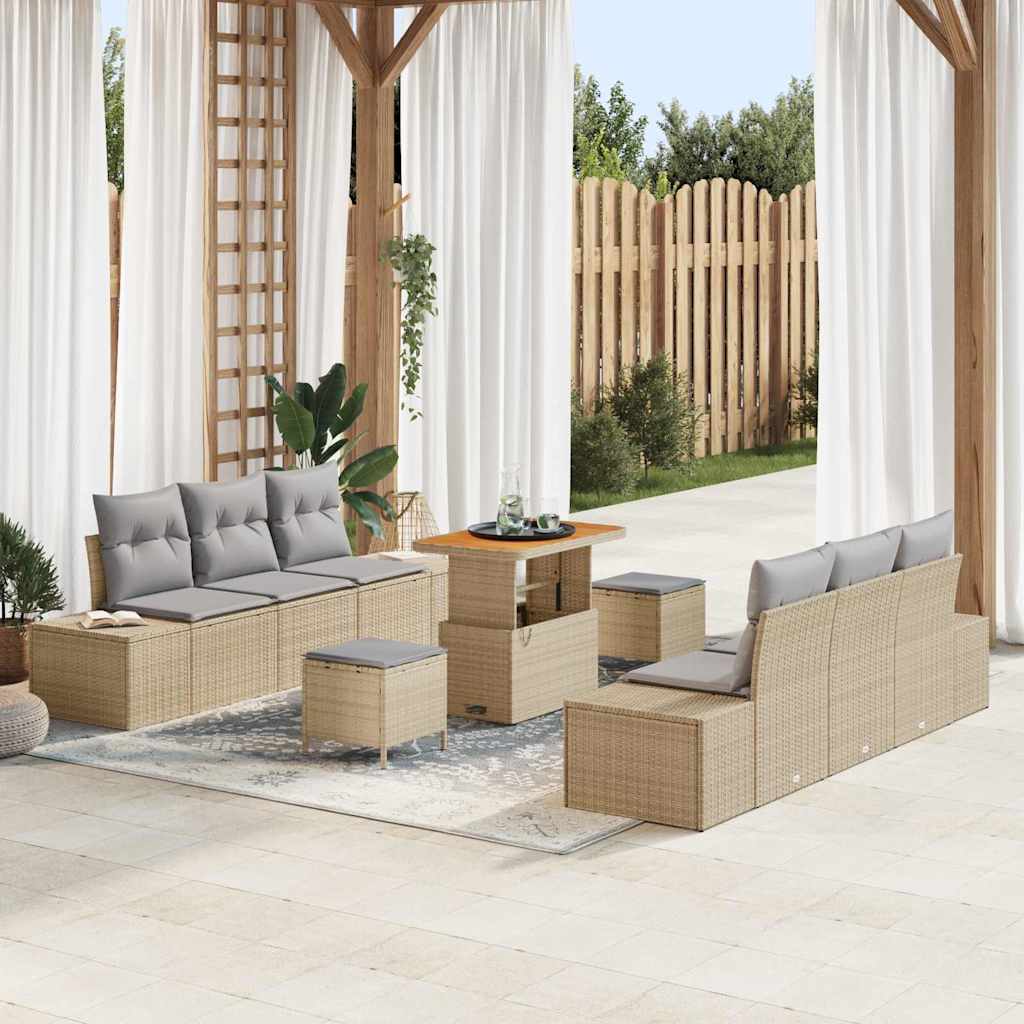 Conjunto de Sofá de Jardim 9 pcs Bege Rattan Sintético