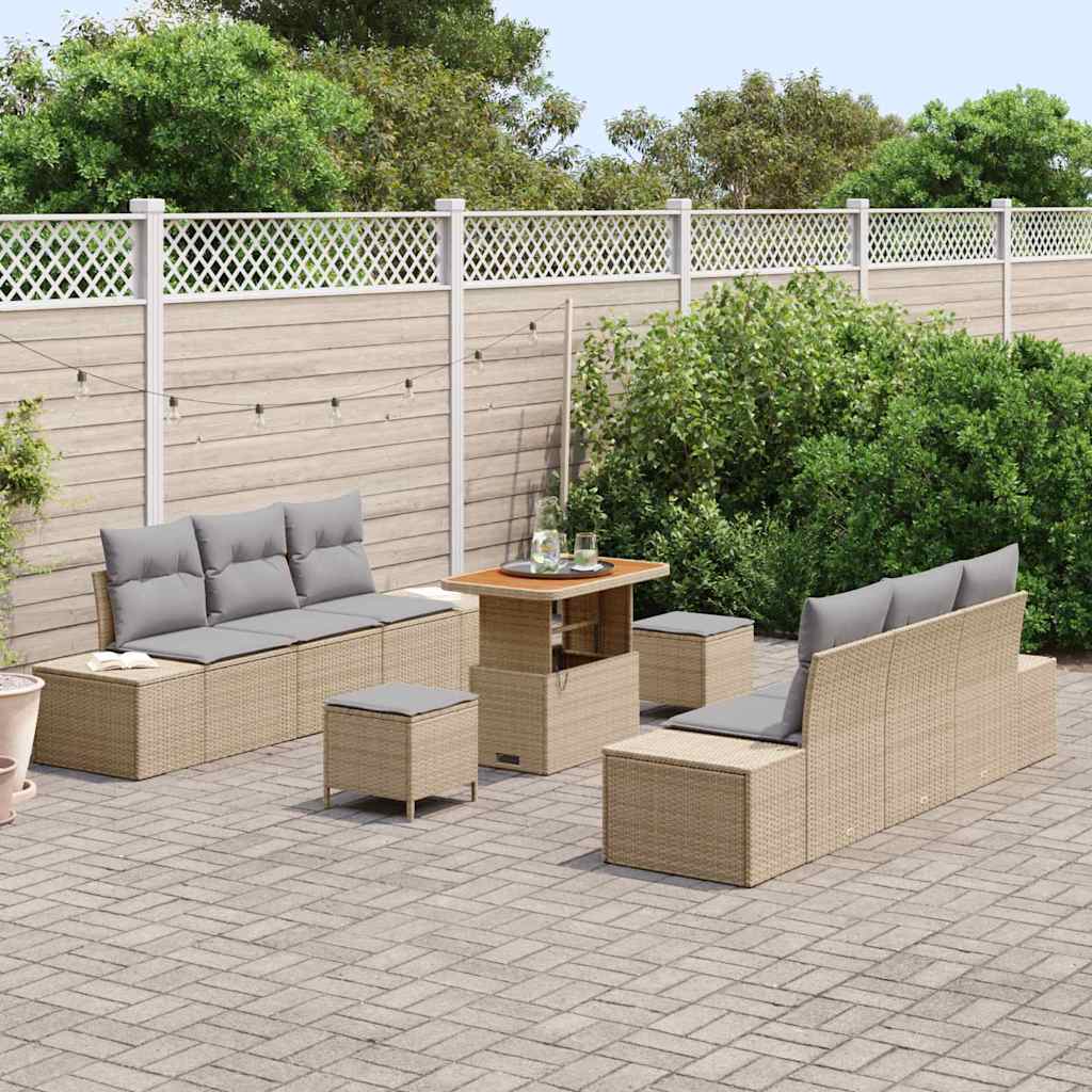 Conjunto de Sofá de Jardim 9 pcs Bege Rattan Sintético