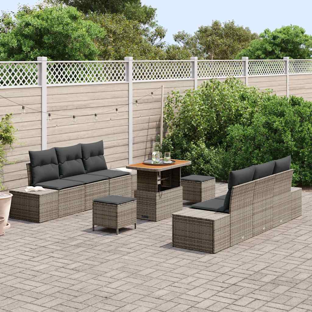 Conjunto de Sofá de Jardim 9 pcs Cinzeto Rattan Sintético