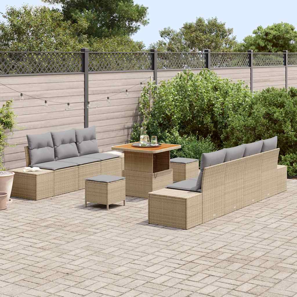 Conjunto de Sofá de Jardim 10 pcs Bege Rattan Sintético
