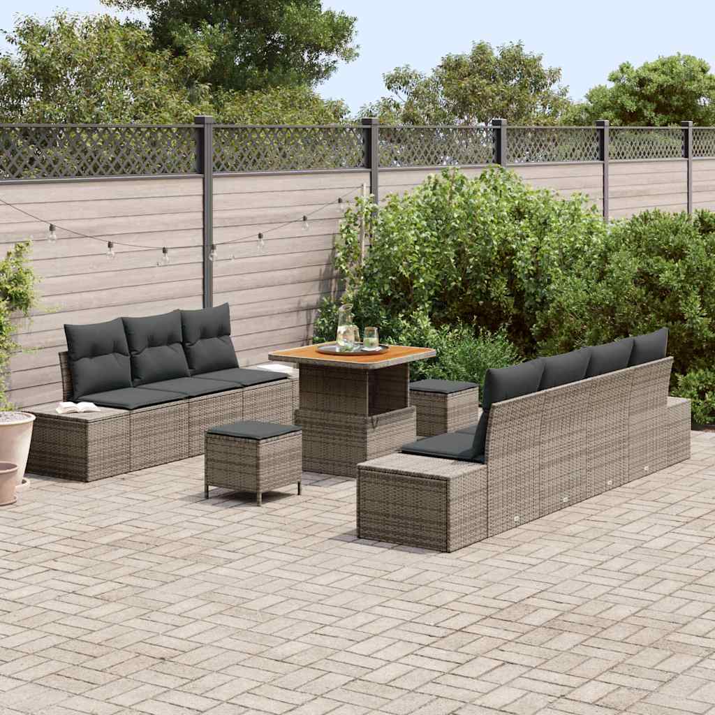 Conjunto de Sofá de Jardim 10 pcs Cinzeto Rattan Sintético