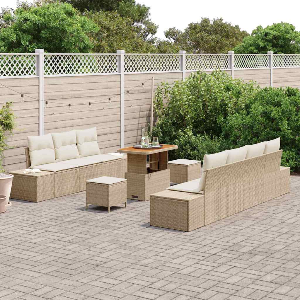 Conjunto de Sofá de Jardim 10 pcs Bege Rattan Sintético