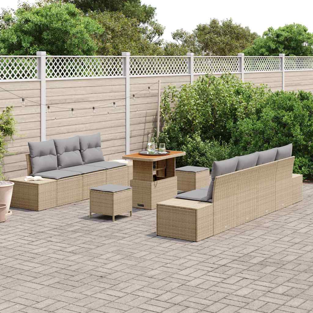 Conjunto de Sofá de Jardim 10 pcs Bege Rattan Sintético