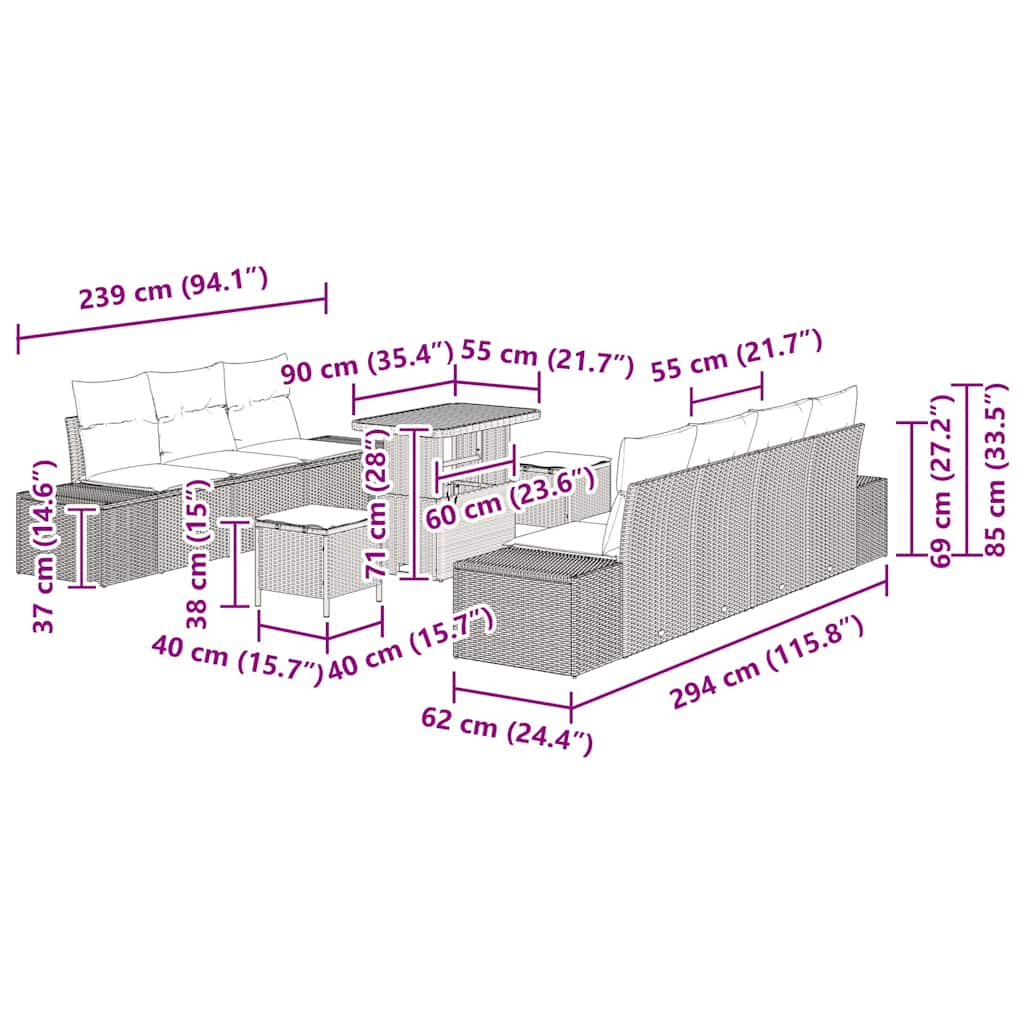 Conjunto de Sofá de Jardim 10 pcs Bege Rattan Sintético