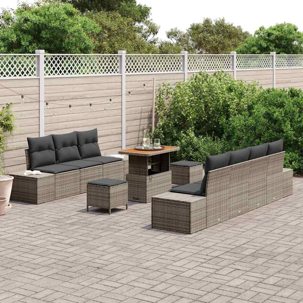 Conjunto de Sofá de Jardim 10 pcs Cinzeto Rattan Sintético