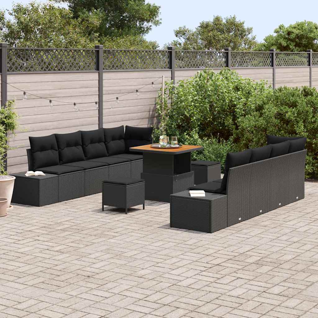 Conjunto de Sofá de Jardim 11 pcs Preto Rattan Sintético