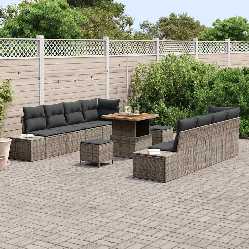 Conjunto de Sofá de Jardim 11 pcs Cinzeto Rattan Sintético