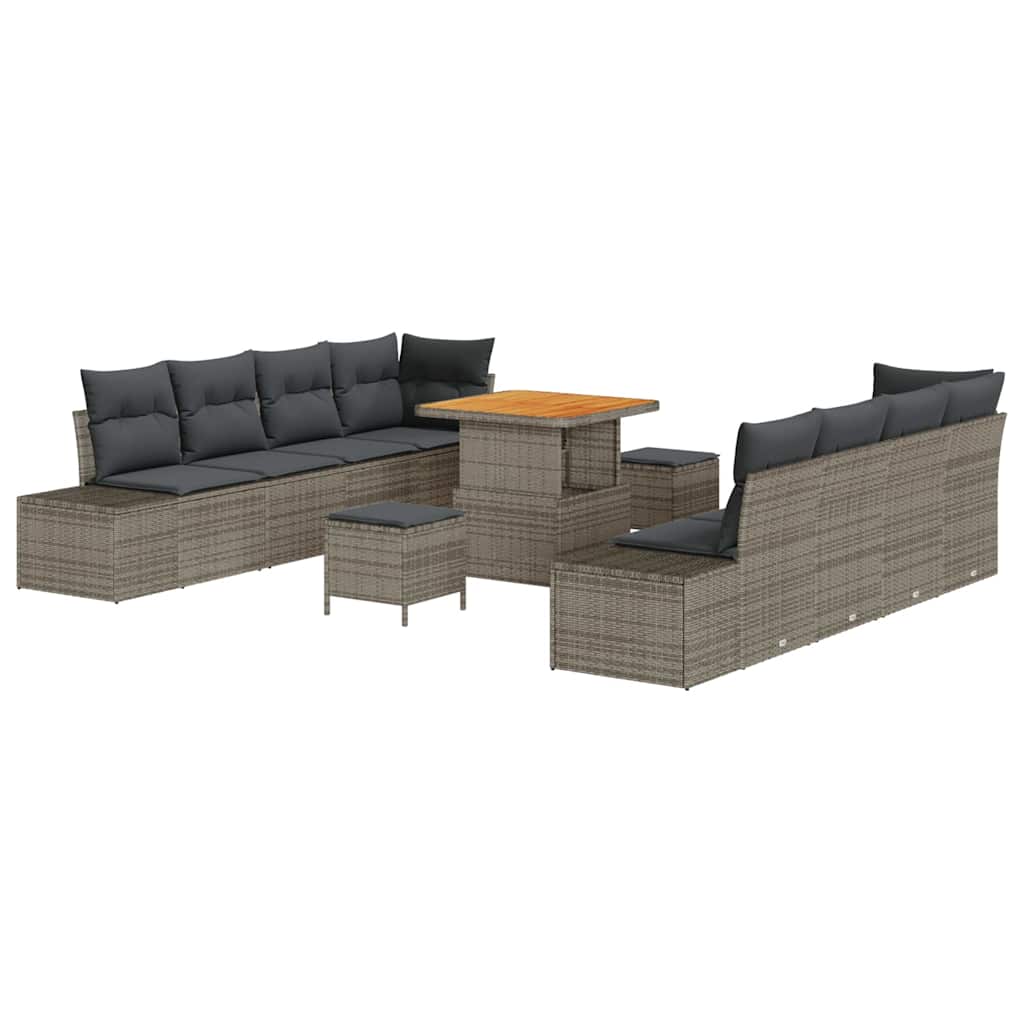 Conjunto de Sofá de Jardim 11 pcs Cinzeto Rattan Sintético