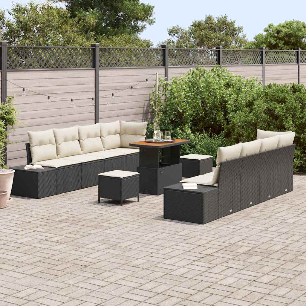 Conjunto de Sofá de Jardim 11 pcs Preto Rattan Sintético