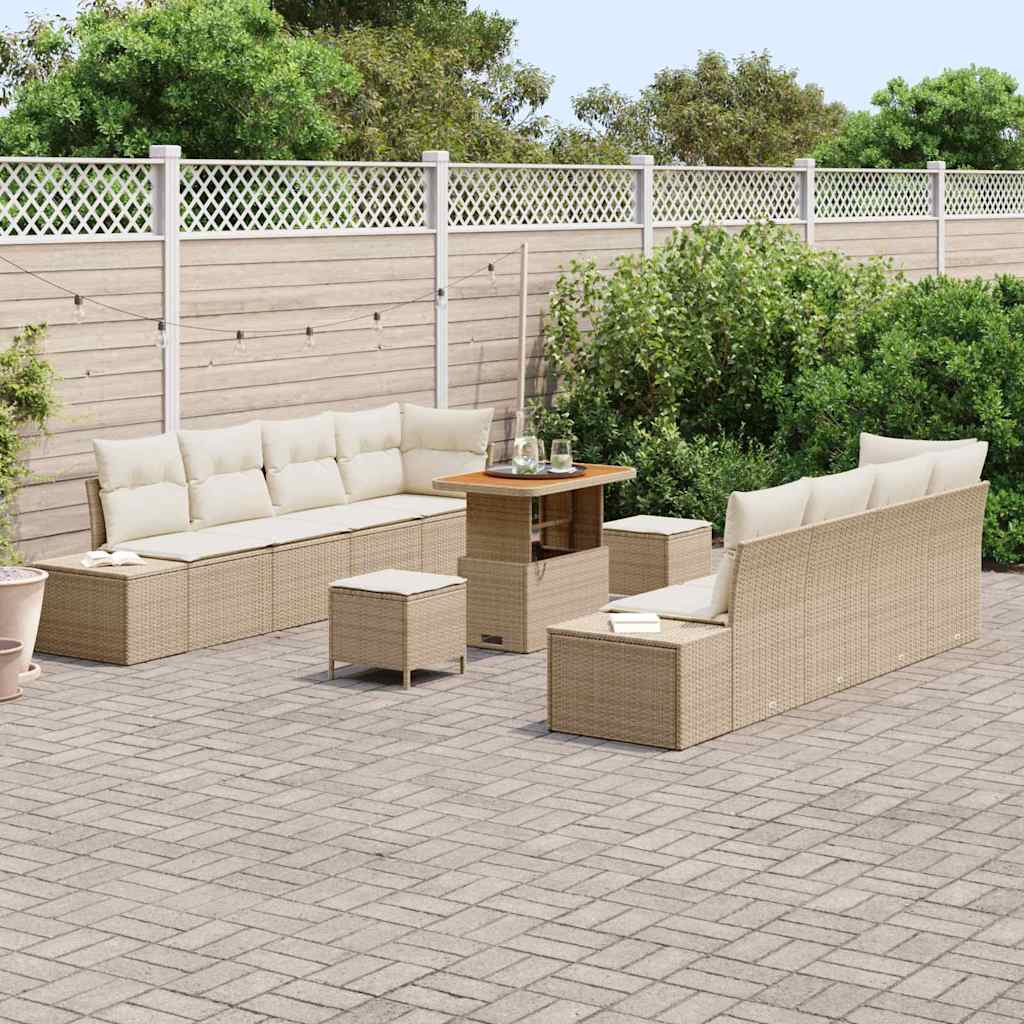 Conjunto de Sofá de Jardim 11 pcs Bege Rattan Sintético