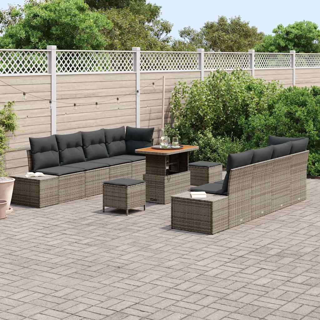 Conjunto de Sofá de Jardim 11 pcs Cinzeto Rattan Sintético
