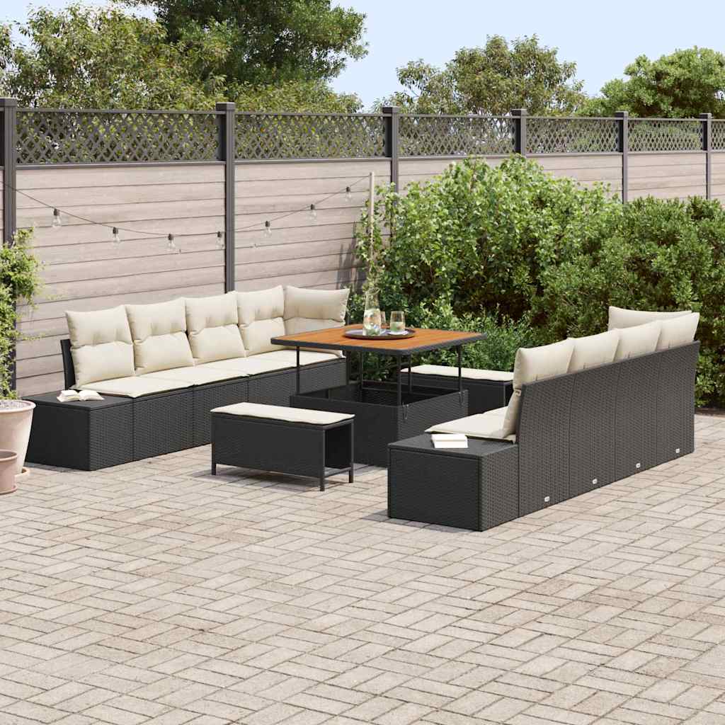 Conjunto de Sofá de Jardim 11 pcs Preto Rattan Sintético