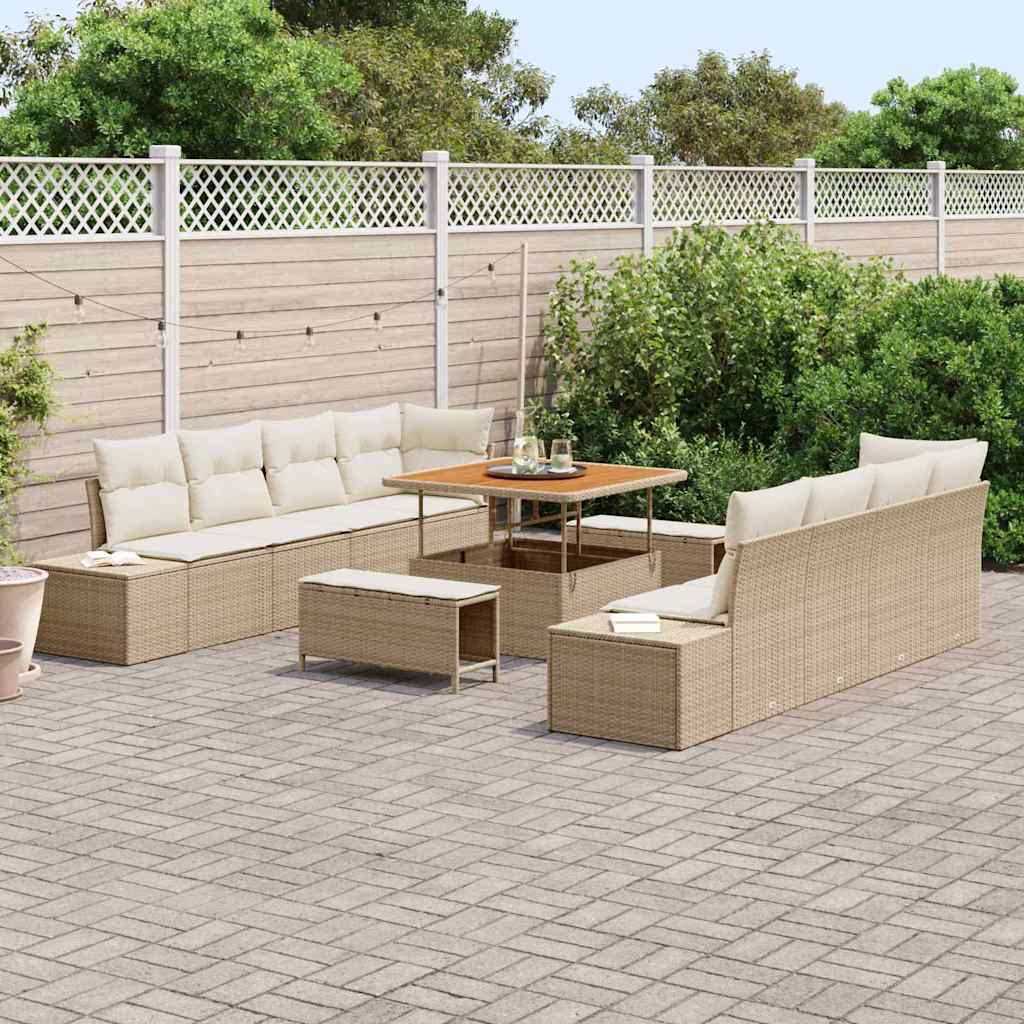 Conjunto de Sofá de Jardim 11 pcs Bege Rattan Sintético