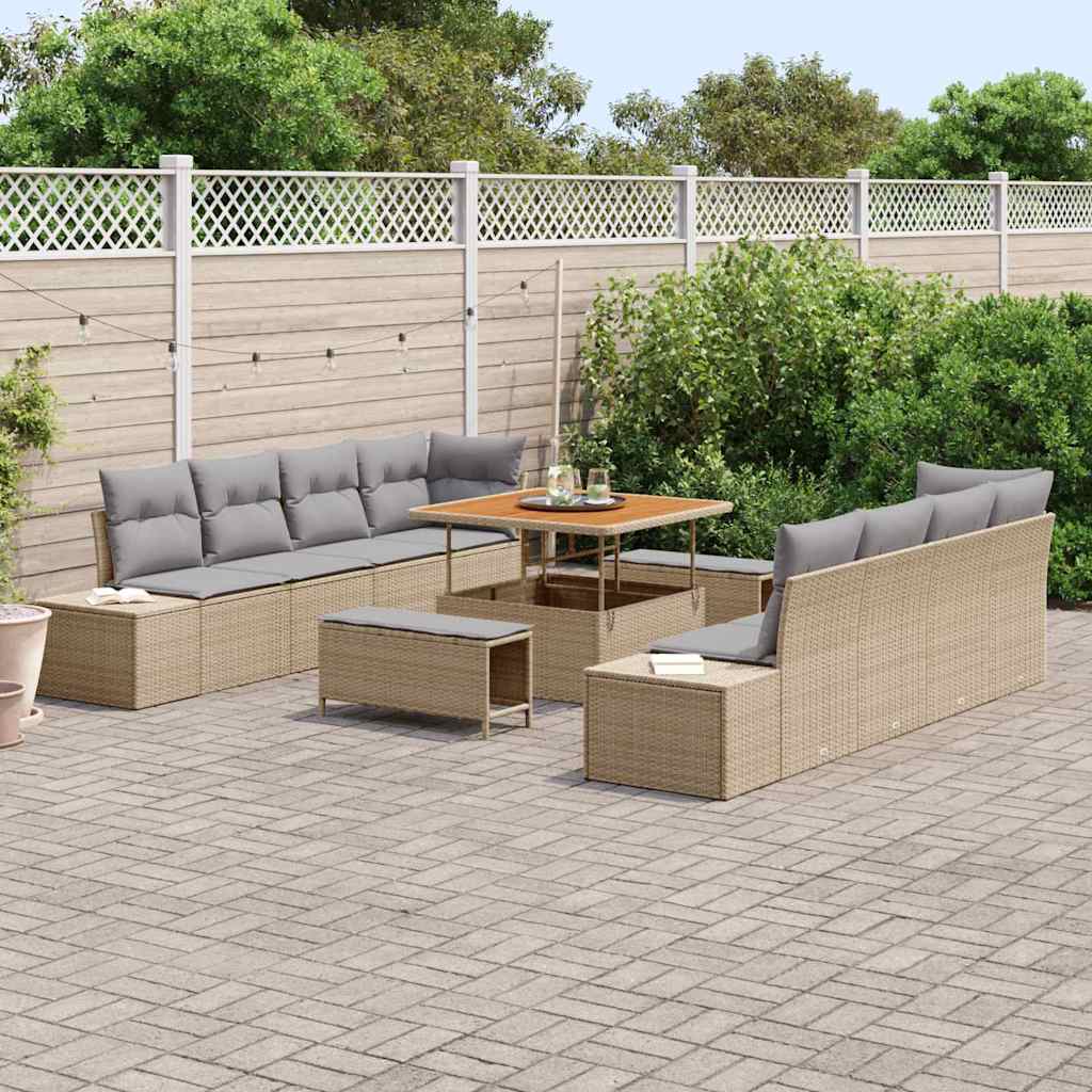 Conjunto de Sofá de Jardim 11 pcs Bege Rattan Sintético