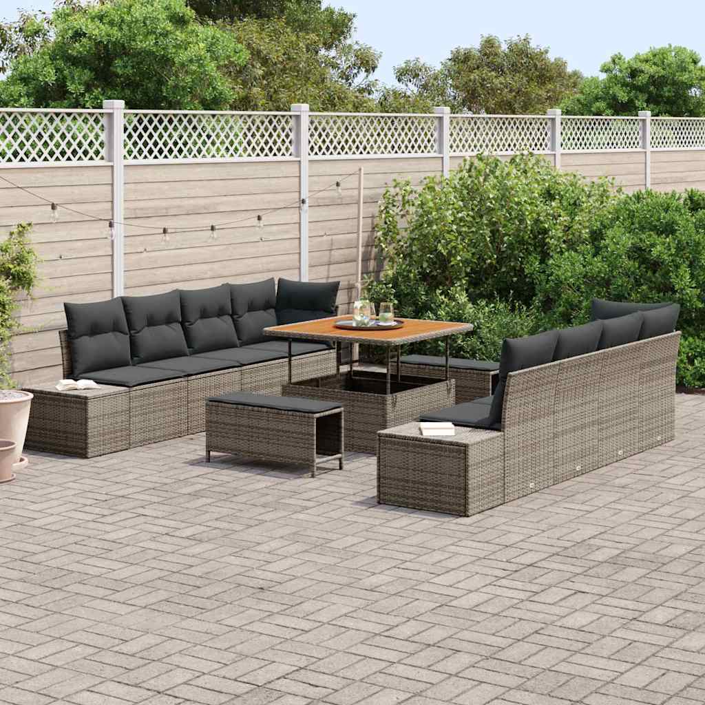 Conjunto de Sofá de Jardim 11 pcs Cinzeto Rattan Sintético