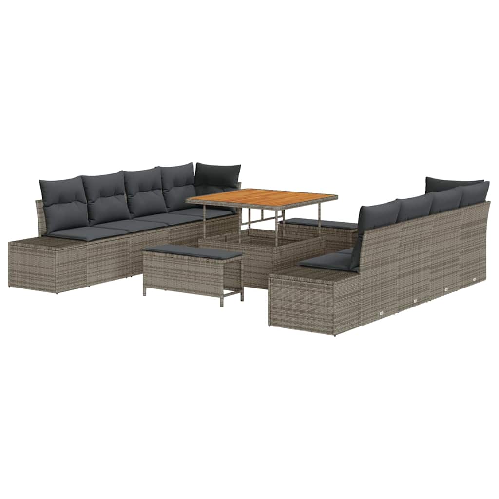 Conjunto de Sofá de Jardim 11 pcs Cinzeto Rattan Sintético