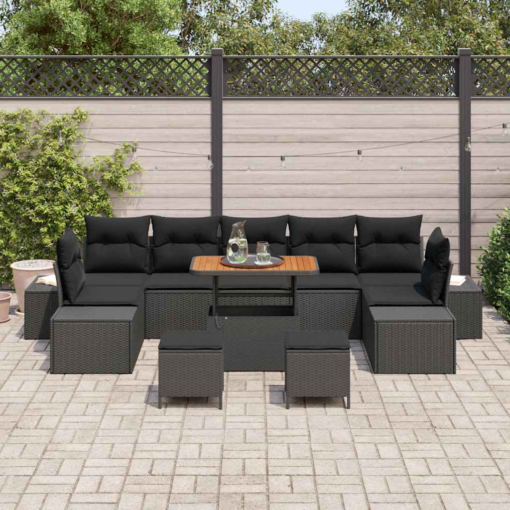 Conjunto de Sofá de Jardim 10 pcs Preto Rattan Sintético