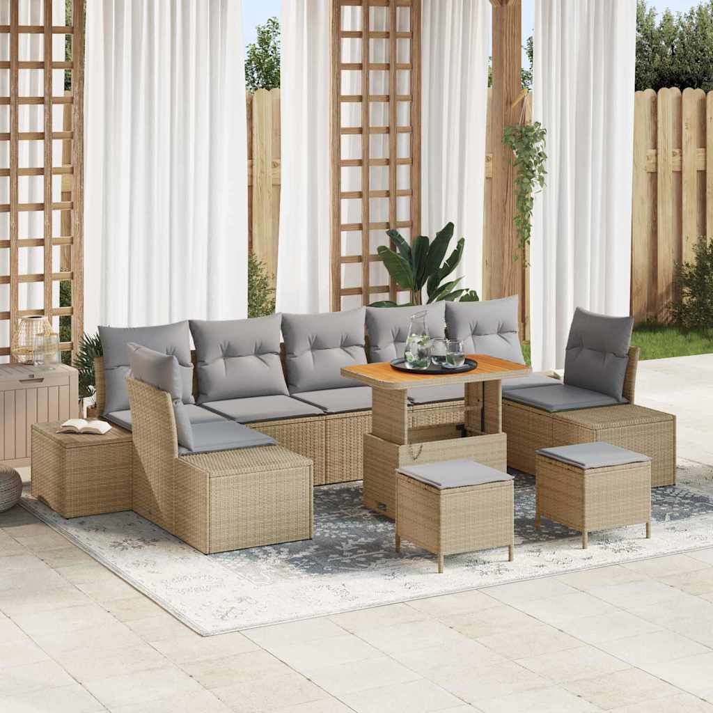 Conjunto de Sofá de Jardim 10 pcs Bege Rattan Sintético