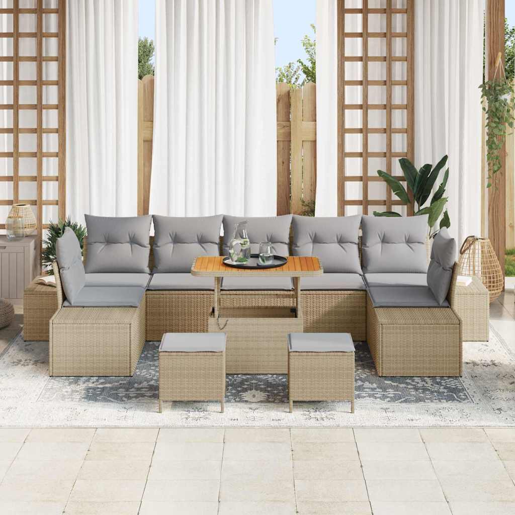 Conjunto de Sofá de Jardim 10 pcs Bege Rattan Sintético