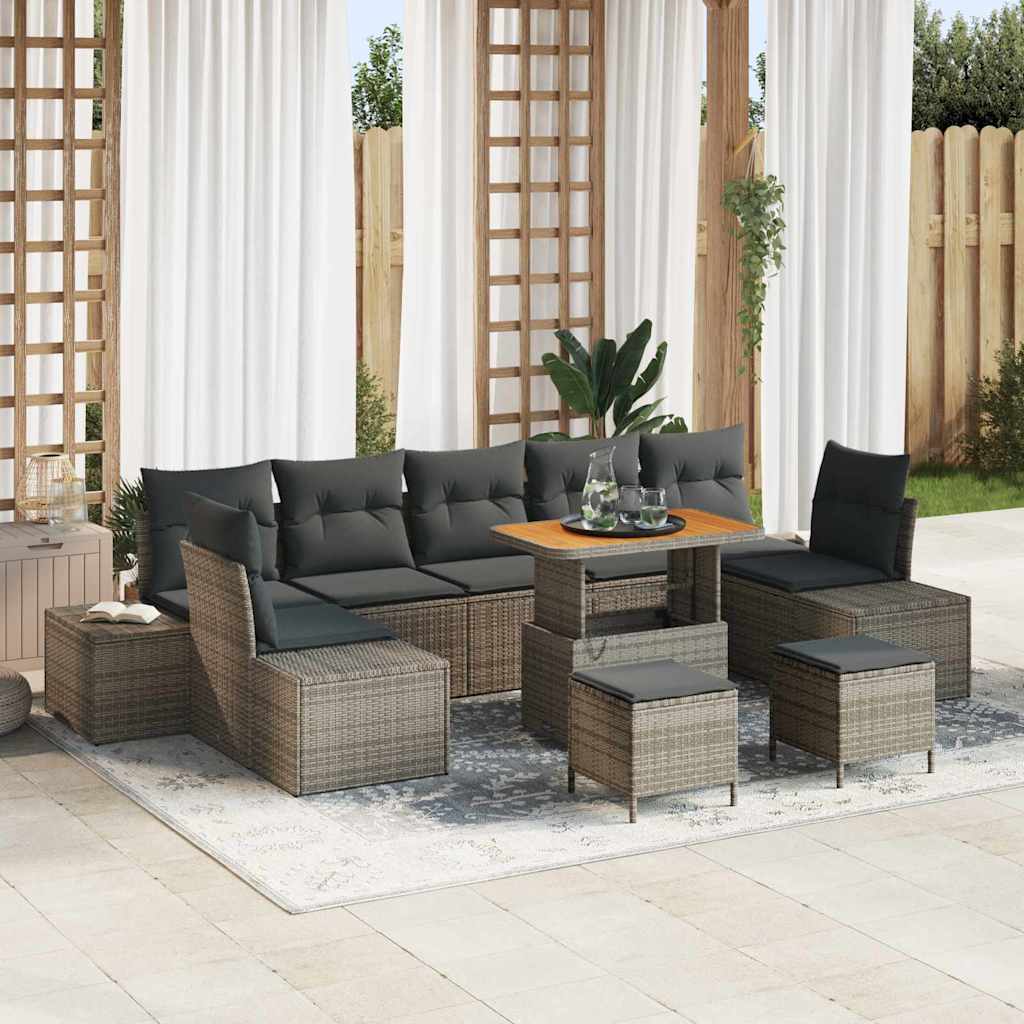 Conjunto de Sofá de Jardim 10 pcs Cinzeto Rattan Sintético