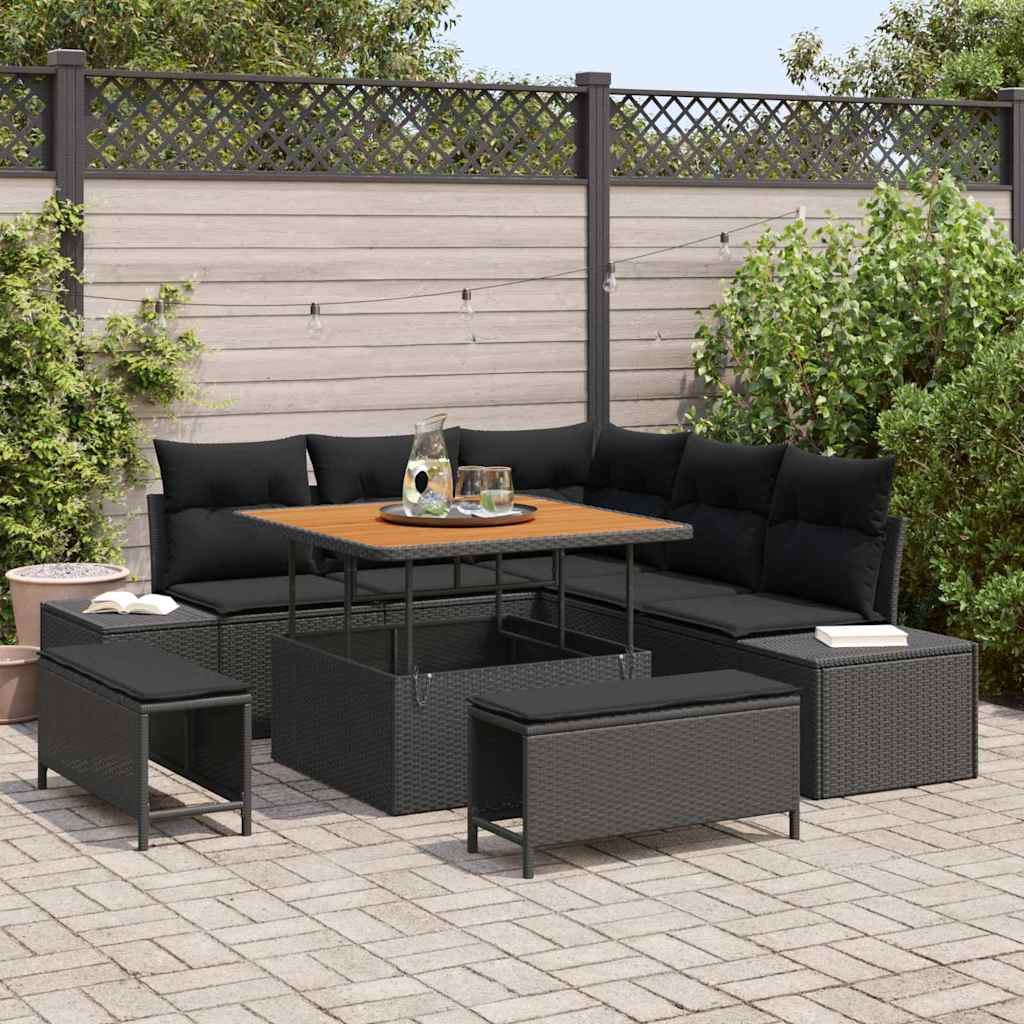 Conjunto de Sofá de Jardim 8 pcs Preto Rattan Sintético
