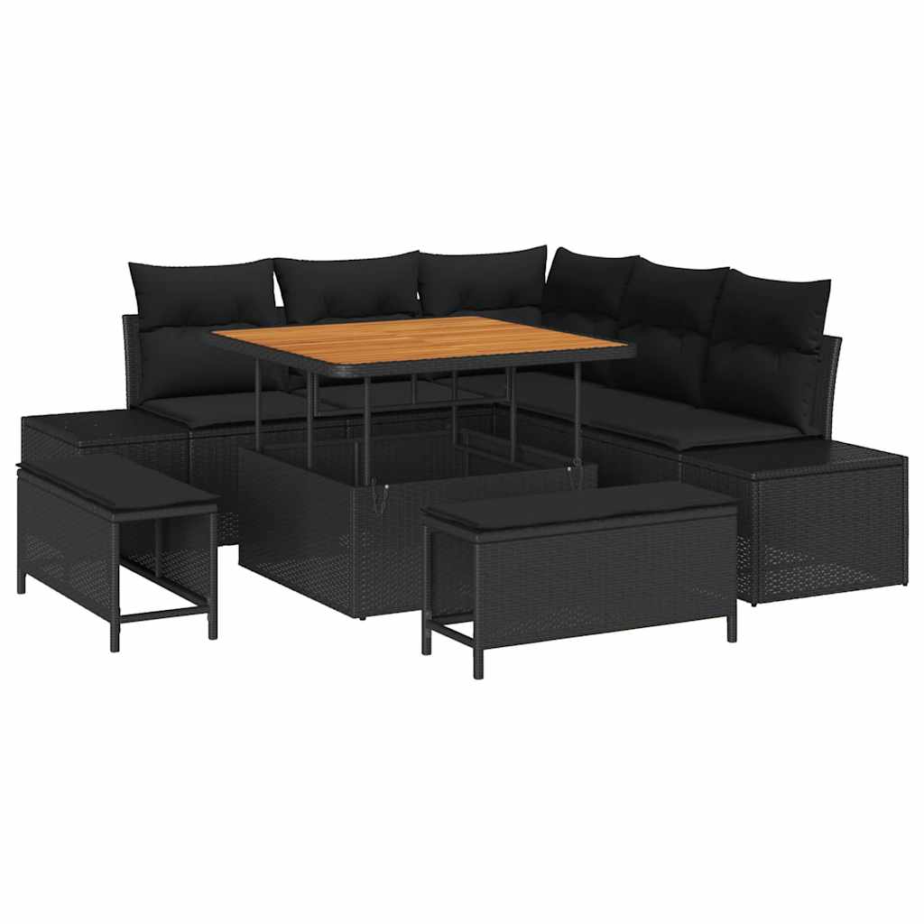 Conjunto de Sofá de Jardim 8 pcs Preto Rattan Sintético