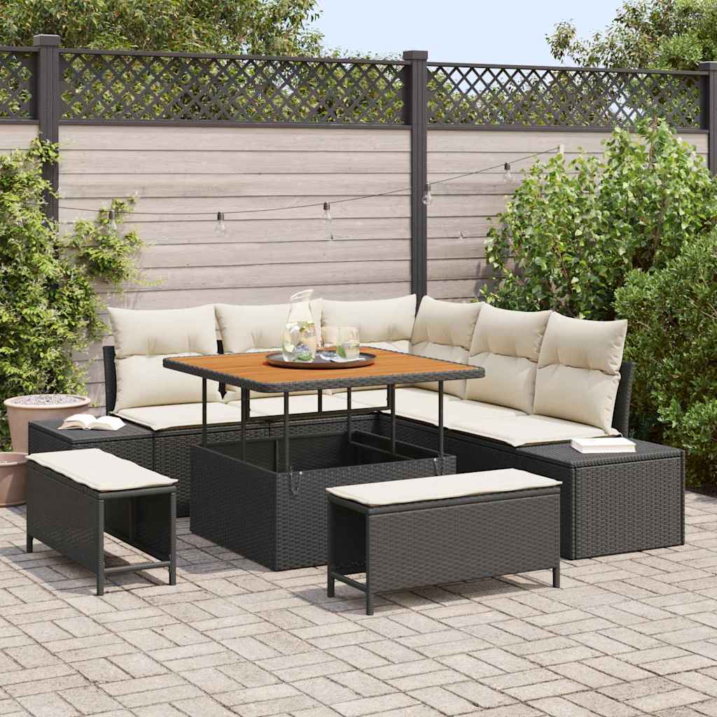Conjunto de Sofá de Jardim 8 pcs Preto Rattan Sintético