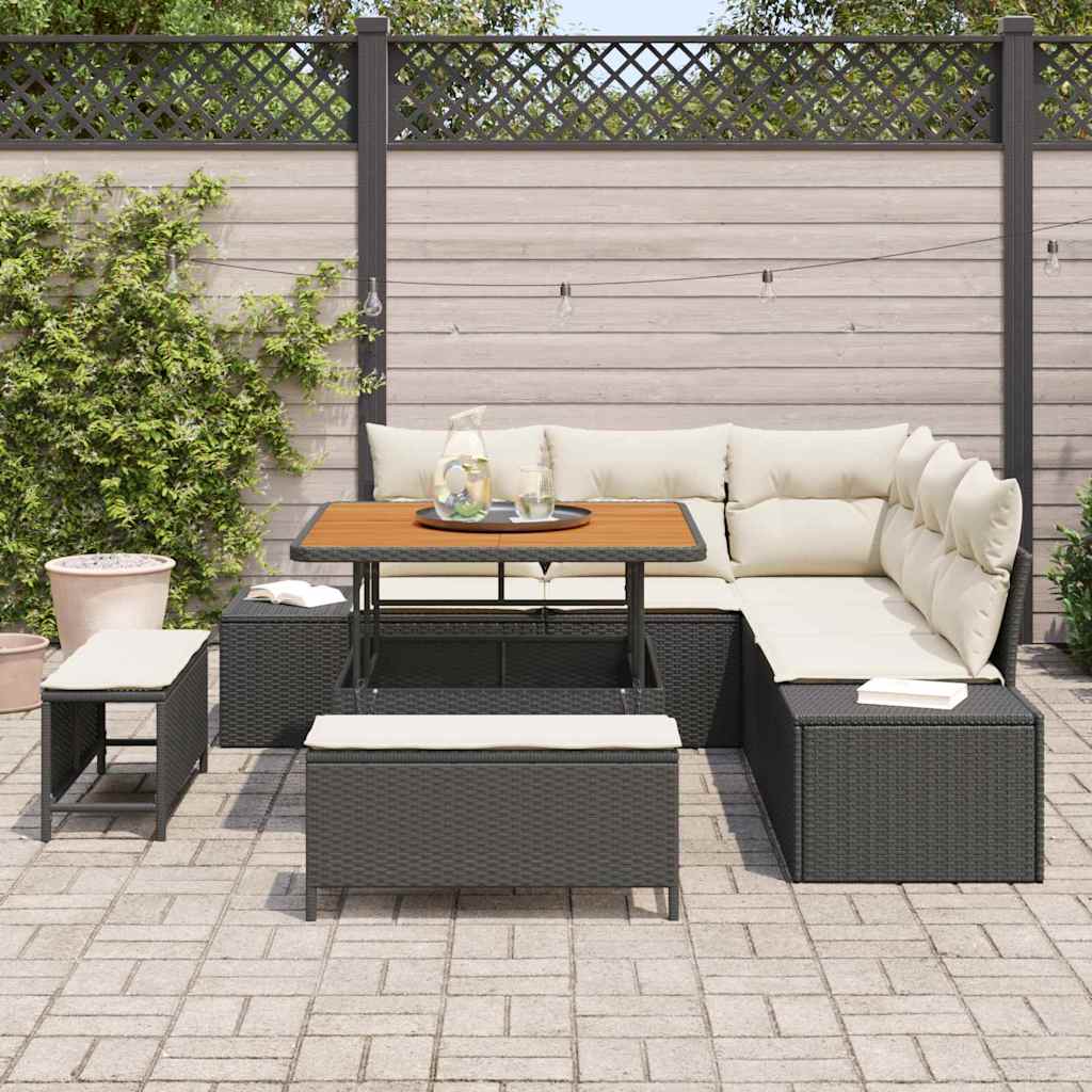 Conjunto de Sofá de Jardim 8 pcs Preto Rattan Sintético