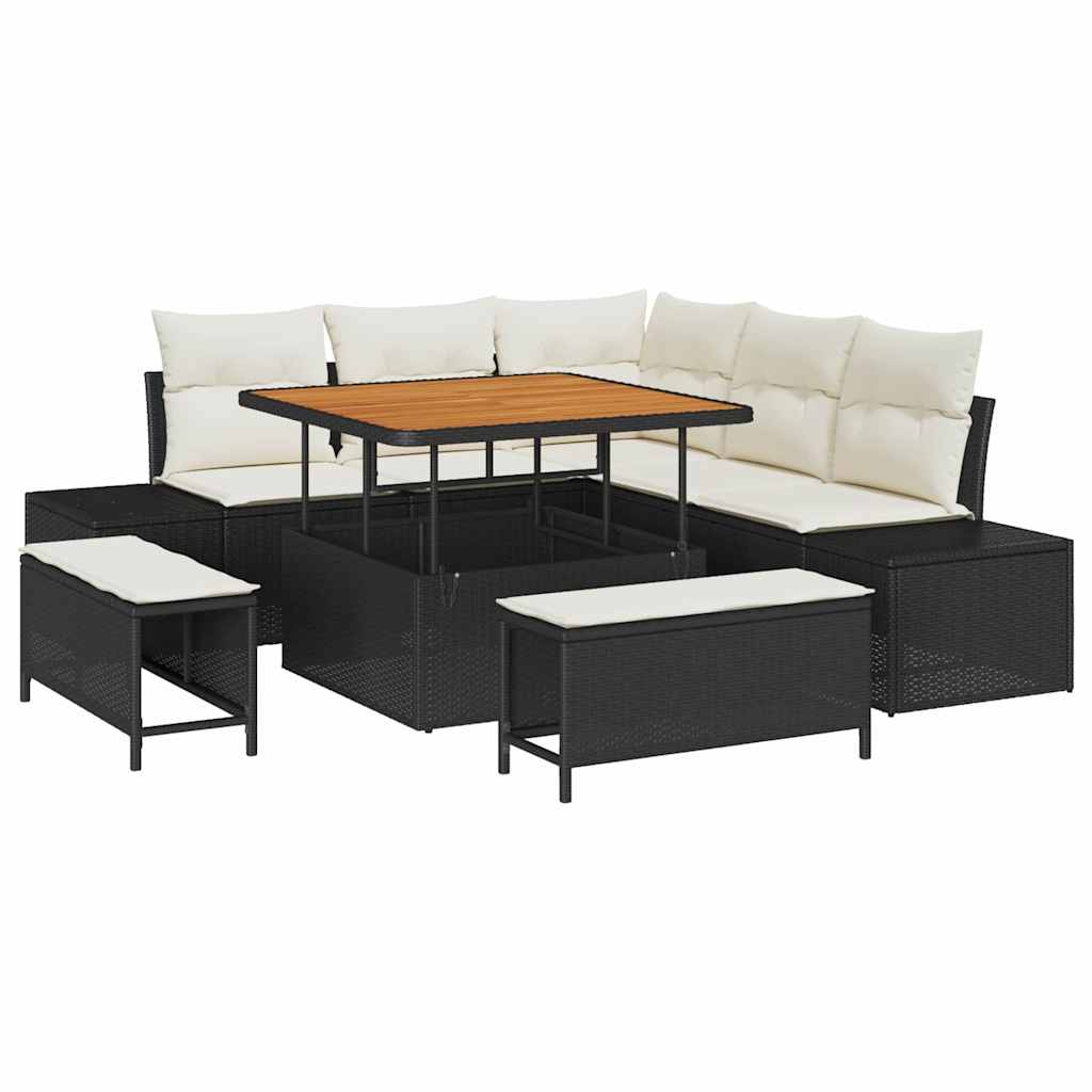 Conjunto de Sofá de Jardim 8 pcs Preto Rattan Sintético
