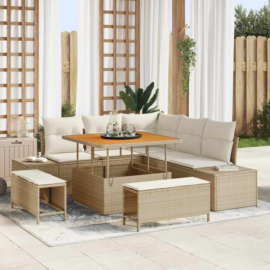 Conjunto de Sofá de Jardim 8 pcs Bege Rattan Sintético
