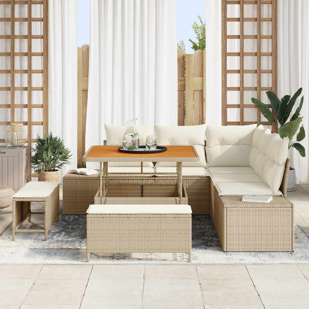 Conjunto de Sofá de Jardim 8 pcs Bege Rattan Sintético
