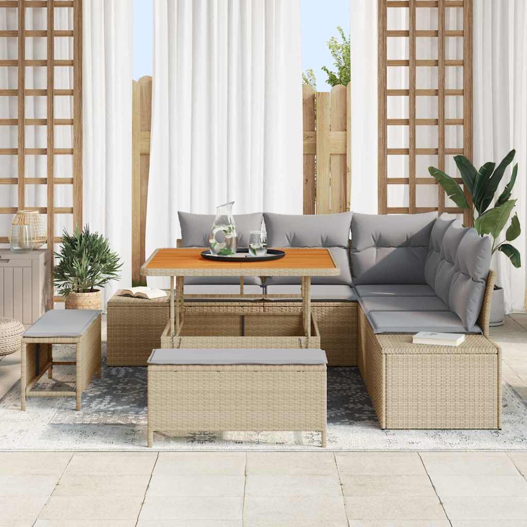 Conjunto de Sofá de Jardim 8 pcs Bege Rattan Sintético