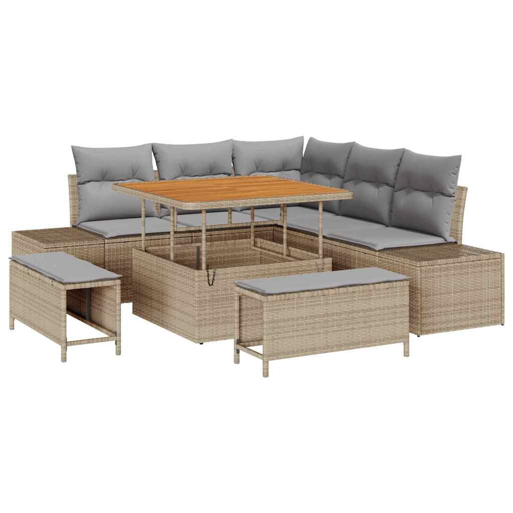 Conjunto de Sofá de Jardim 8 pcs Bege Rattan Sintético
