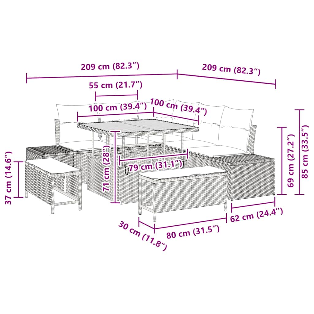 Conjunto de Sofá de Jardim 8 pcs Bege Rattan Sintético