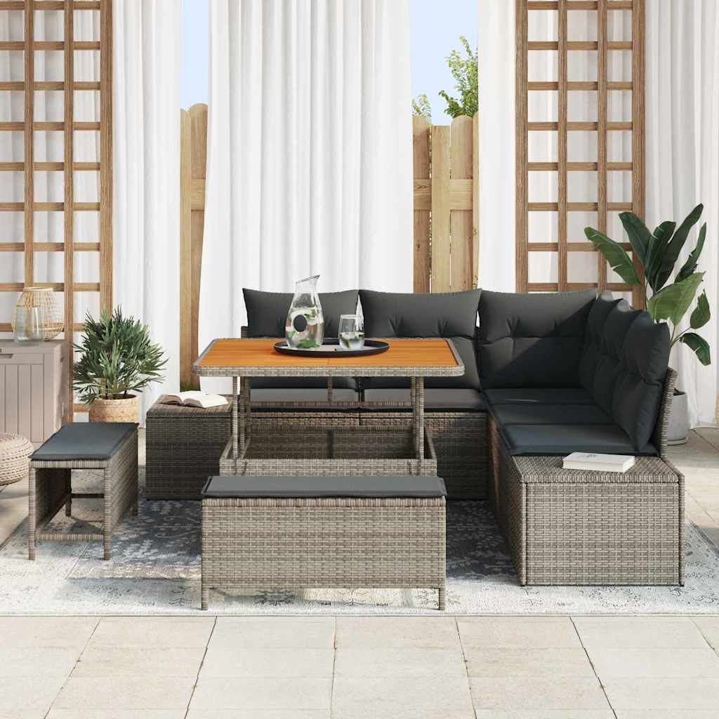 Conjunto de Sofá de Jardim 8 pcs Cinzeto Rattan Sintético
