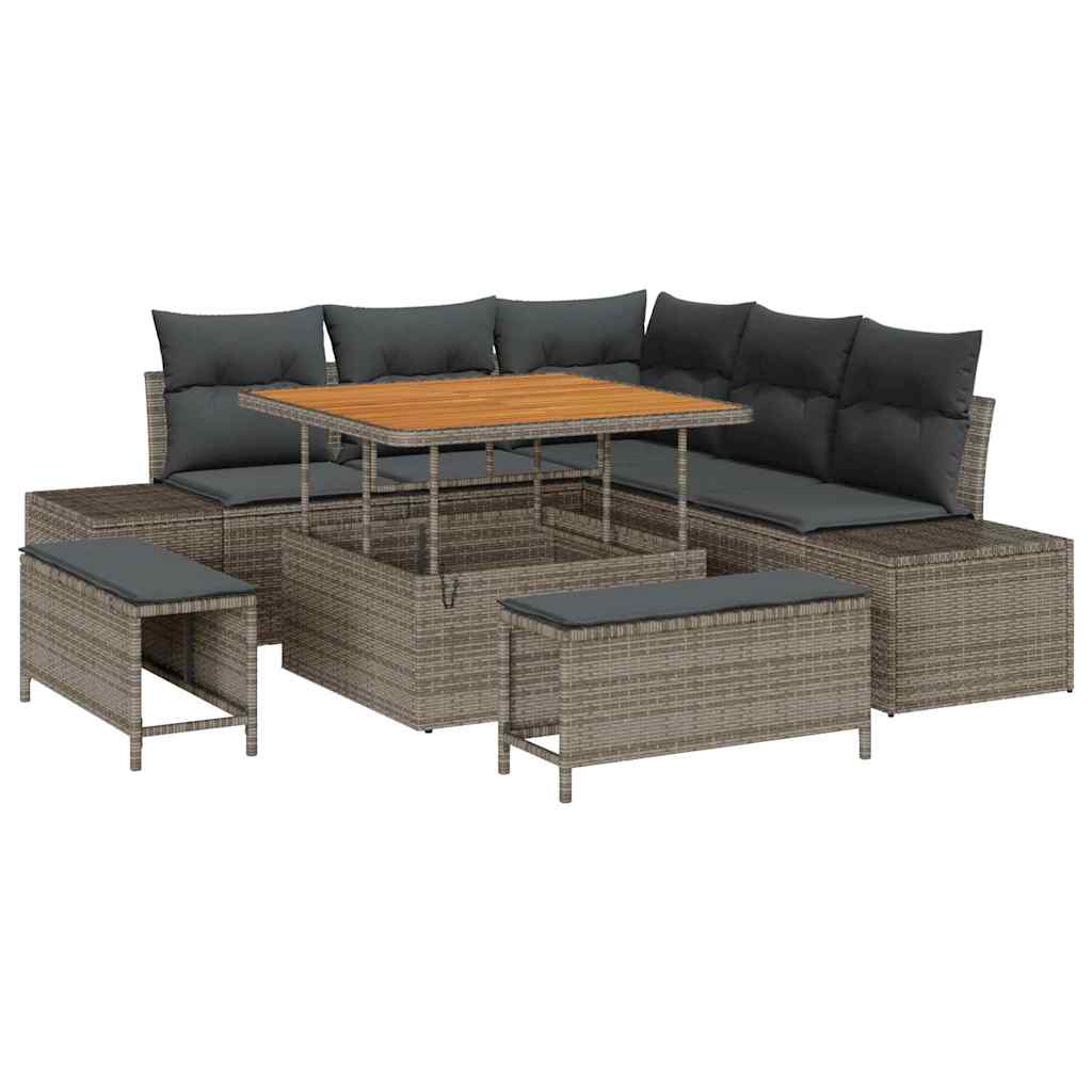 Conjunto de Sofá de Jardim 8 pcs Cinzeto Rattan Sintético