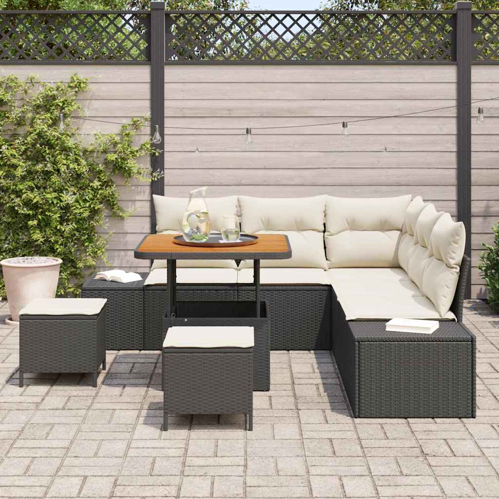 Conjunto de Sofá de Jardim 8 pcs Preto Rattan Sintético