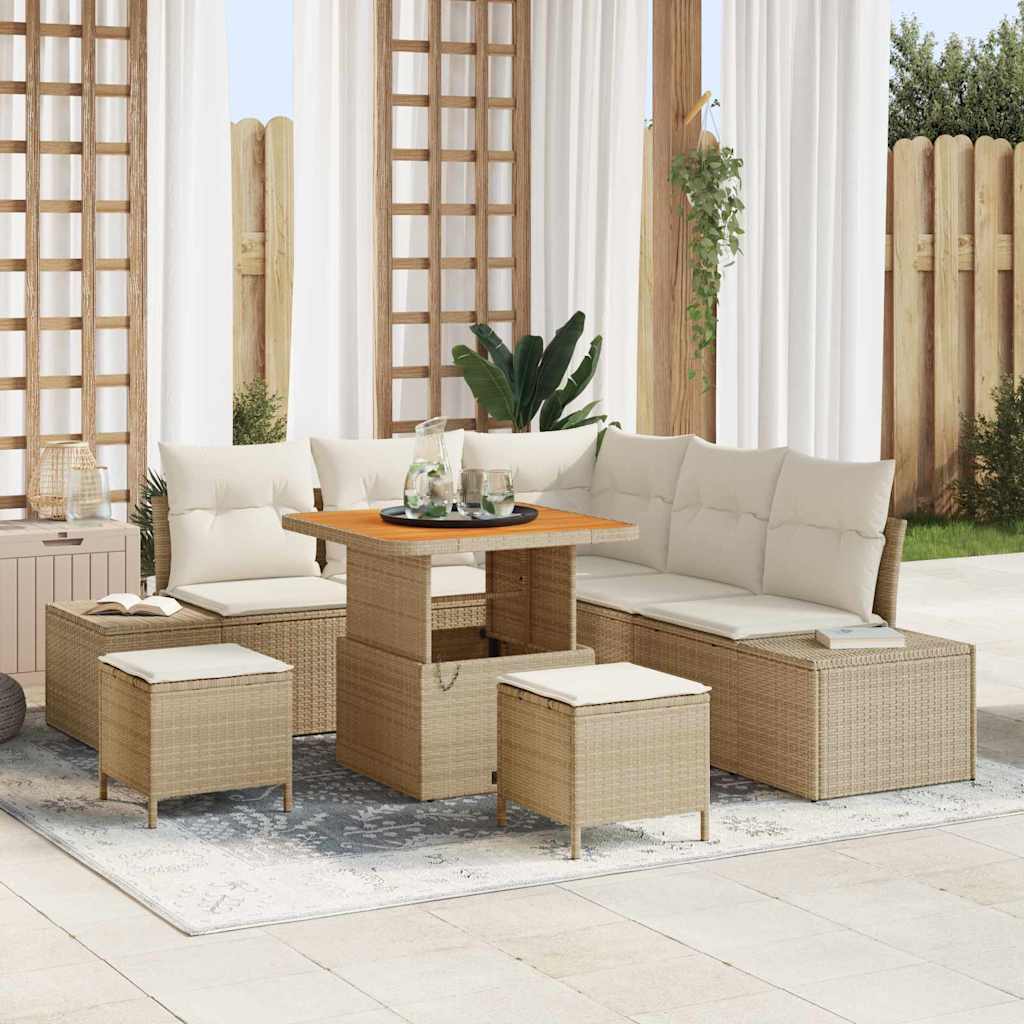 Conjunto de Sofá de Jardim 8 pcs Bege Rattan Sintético
