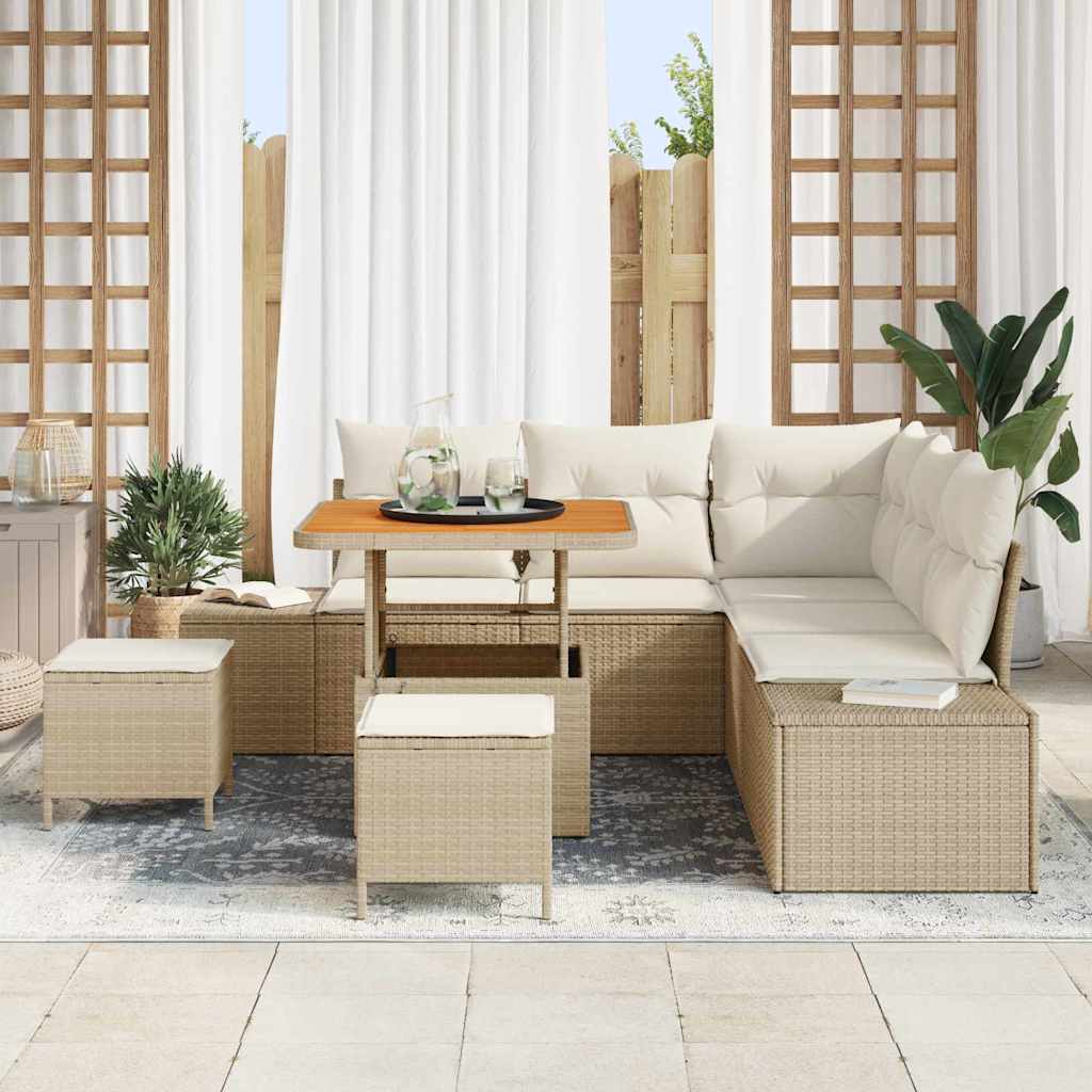 Conjunto de Sofá de Jardim 8 pcs Bege Rattan Sintético