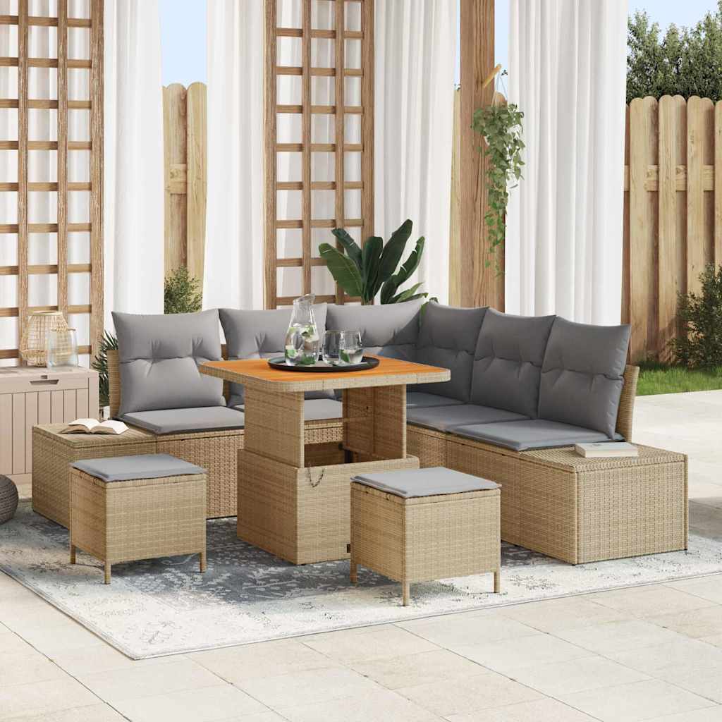 Conjunto de Sofá de Jardim 8 pcs Bege Rattan Sintético