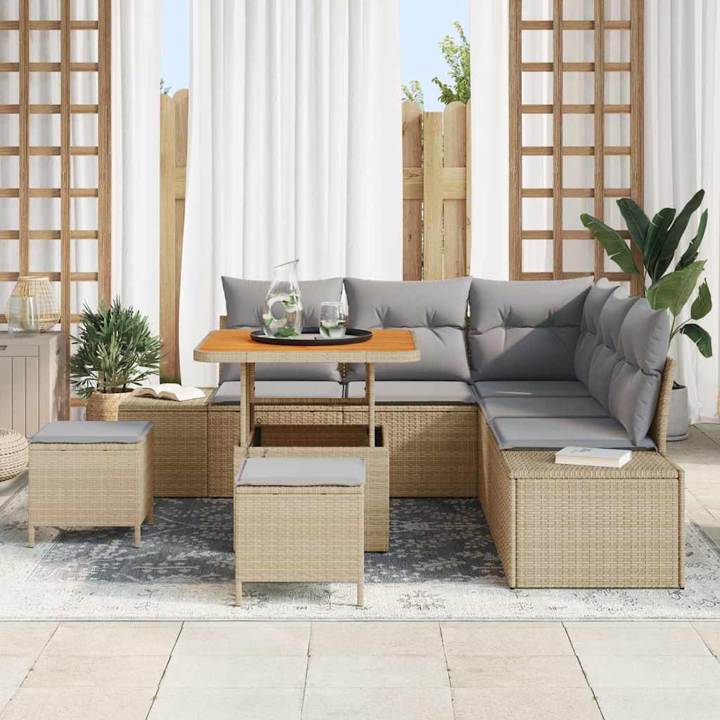 Conjunto de Sofá de Jardim 8 pcs Bege Rattan Sintético